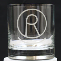 10.5 oz Clear Cocktail Glass with White Engraving of a Cattle Brand or Logo