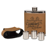 7 oz. Leather Flask with Lid & 3 Shot Glasses - Custom Engraved - Premier Laser Engraving